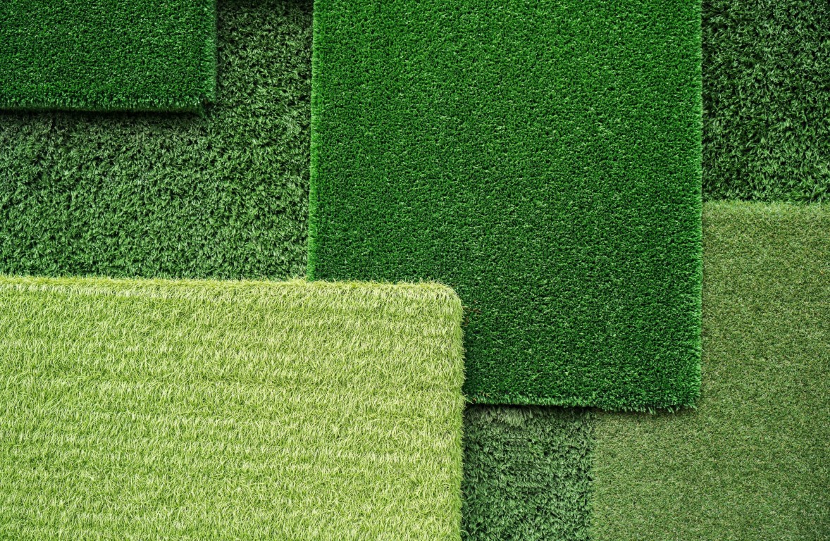 Artificial turf installation samples showing various grass textures for Lake Forest, CA homes
